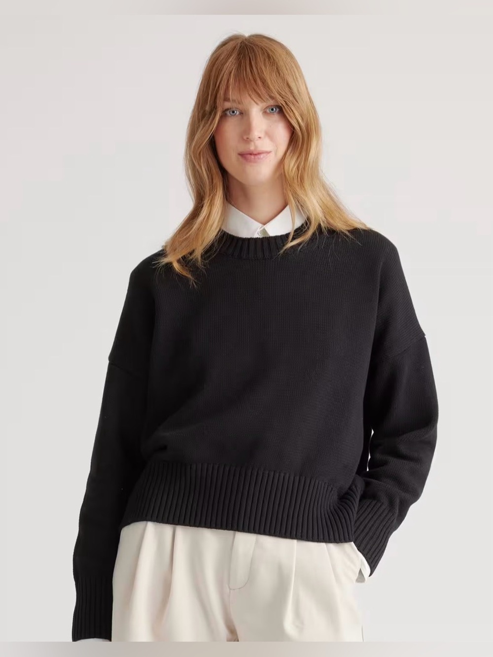 Quince 100% Organic Cotton Boyfriend Black Crewneck Women’s Sweater Size L